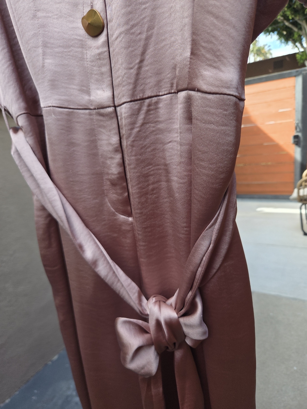 Donna Karan Dusty Rose Button-Front Belted Jumpsuit (12) - Picture 3 of 7